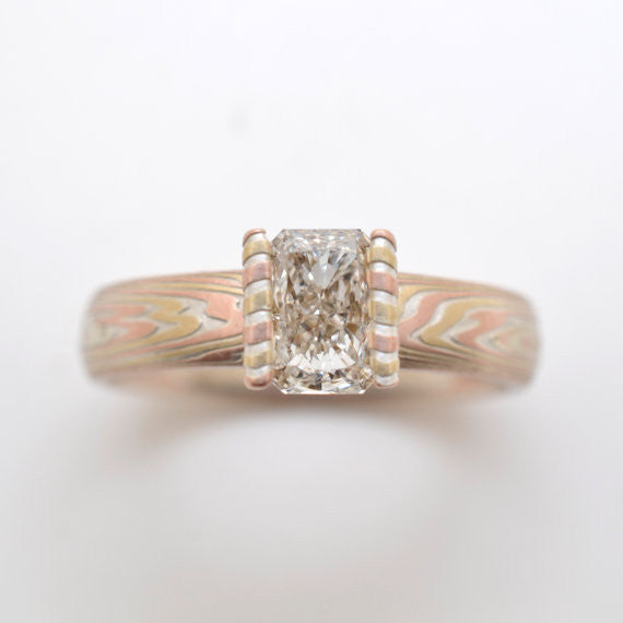 Mokume Vortex Engagement Ring In Fire With Diamond Susan Freda