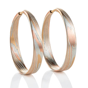 Gold and Silver Mokume Gane Hoop Earrings