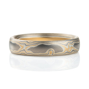 Woodgrain Mokume Gane Band with Yellow Gold and Palladium