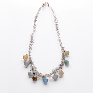 chalcedony necklace with woven silver wire 