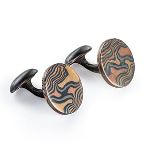 mokume gane cufflinks in mixed metals 